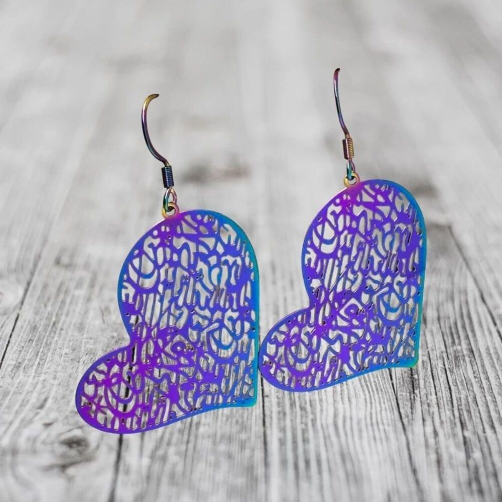 Rainbow Titanium Metal #2263 Heart Earrings